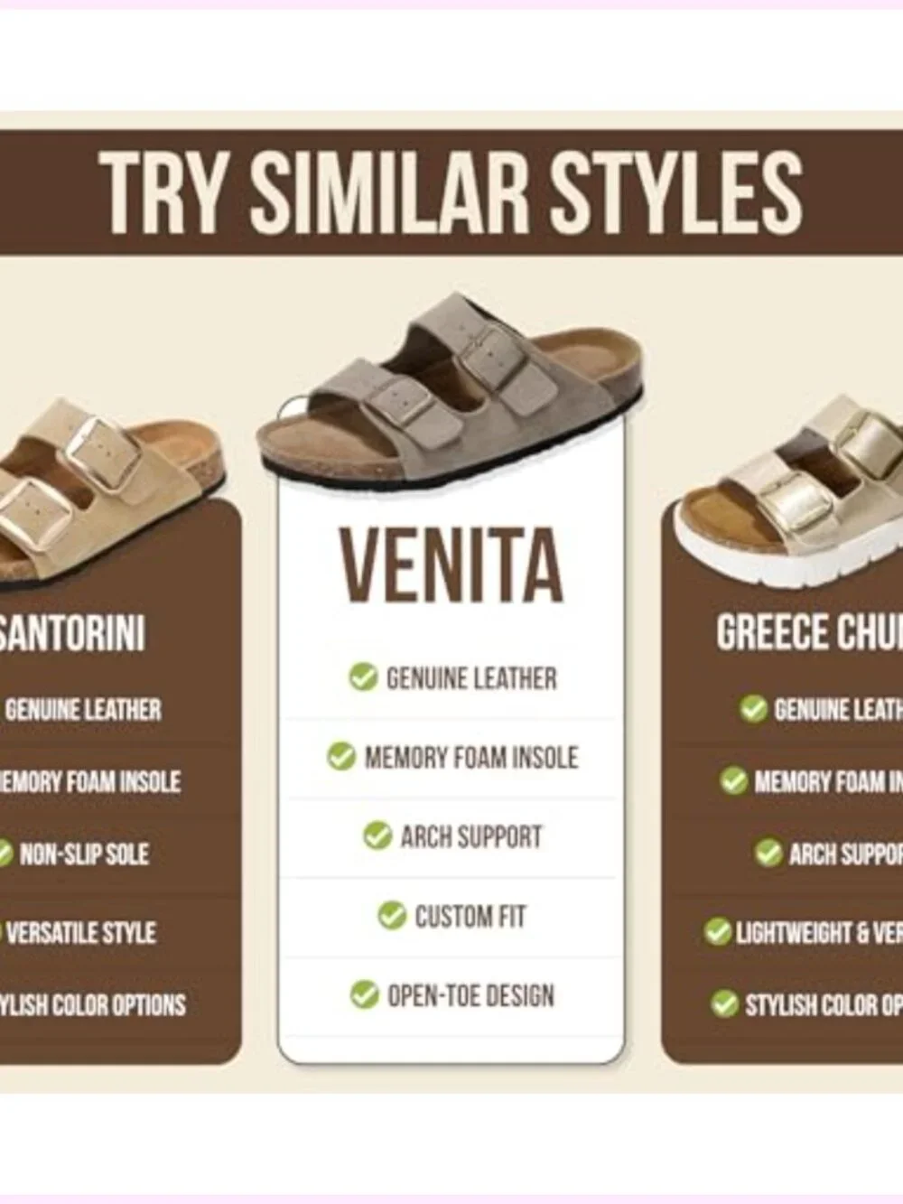 Genuine Leather Slide Sandals with Memory Foam and Arch Support